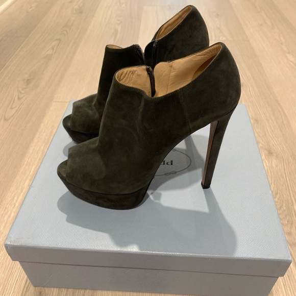 Dark Gray Prada Platform Peep-toe Booties size 39 - Picture 1 of 8